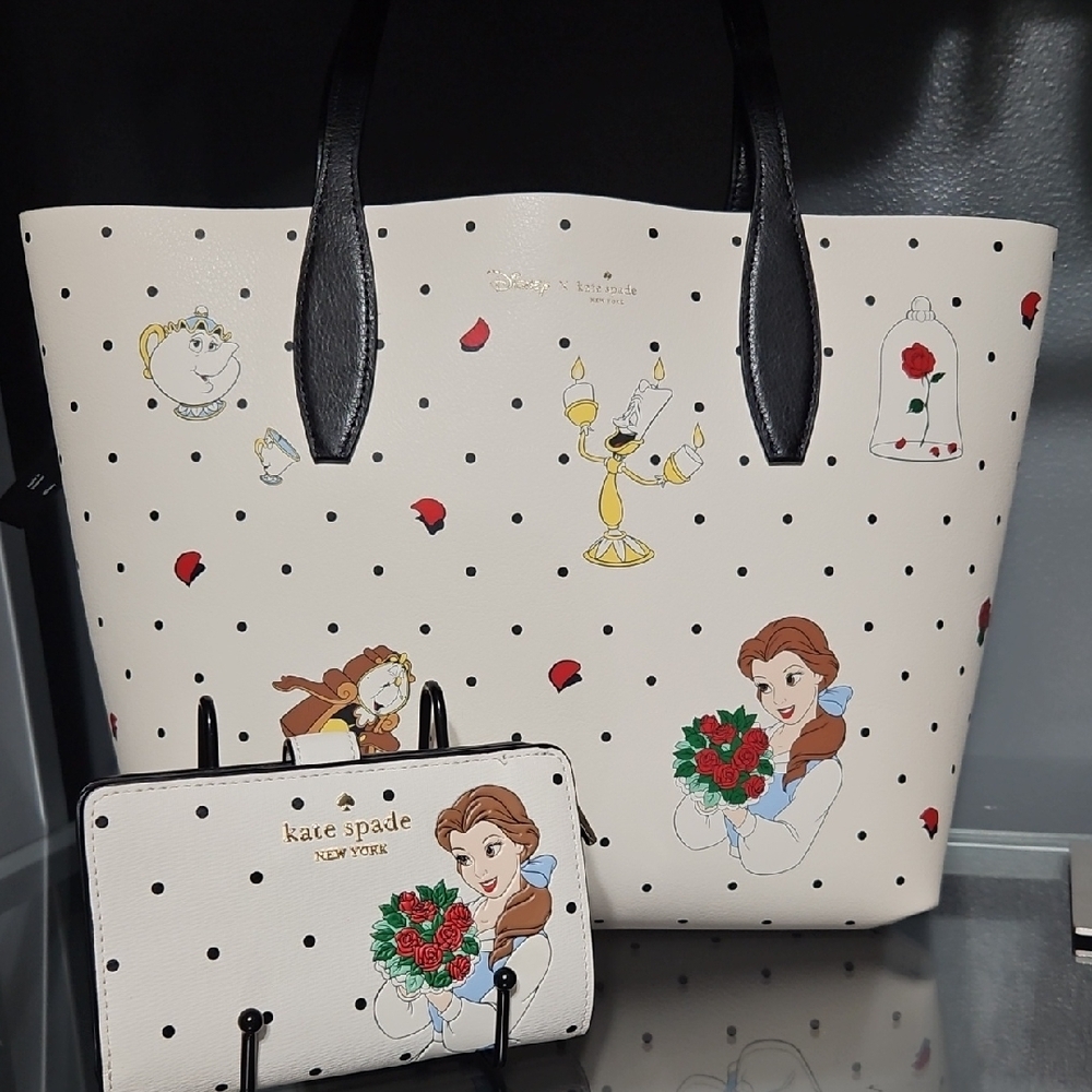 KATE SPADE EUC BEAUTY AND THE BEAST TOTE AND WALLET BUNDLE, Reversible Tote - Picture 1 of 14